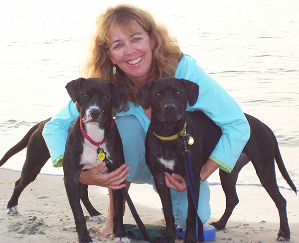 Elizabeth with her dogs, Isis and Tally